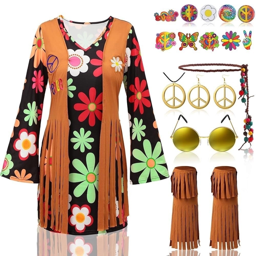 Women's 60s 70s Hippie Halloween Costume accessories included! Size Large
